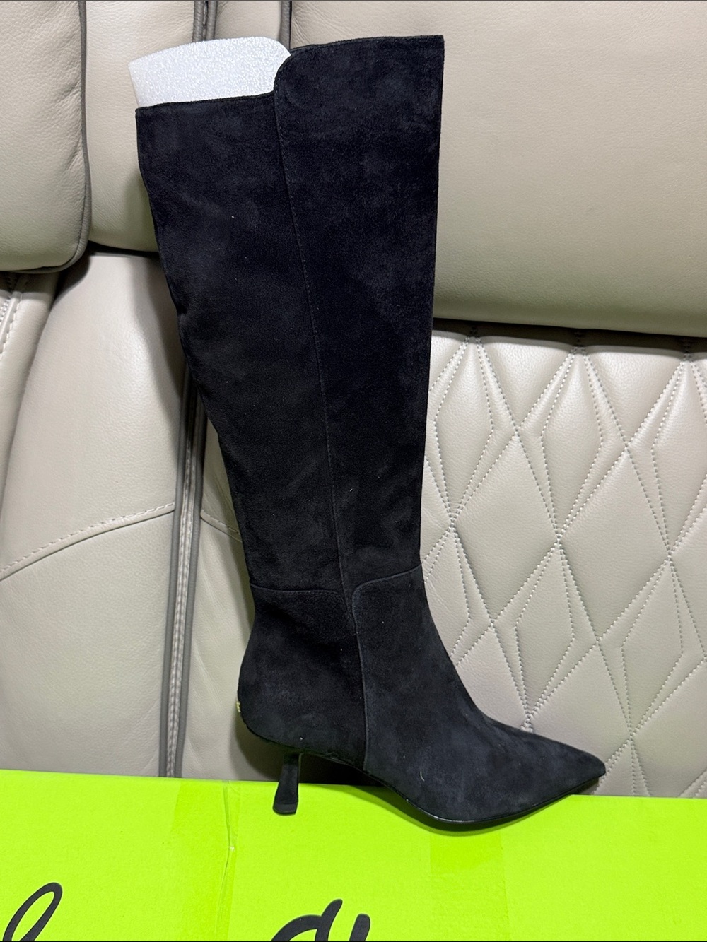 Sam Edelman Black Knee-High Pointed-Toe Kitten Heel Boots - Picture 4 of 10